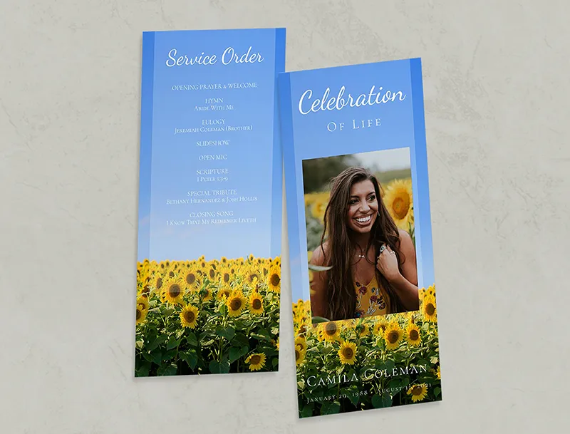Sunflower Fields Simple One Page Funeral Program Template