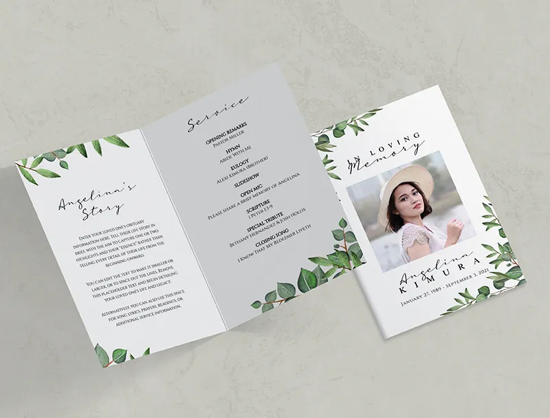 Timeless Green Funeral Program Template