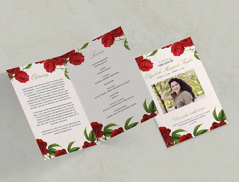 Vintage Rose Funeral Program Template (8 Pages)